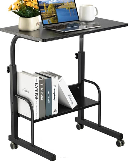 SIDUCAL Rolling Laptop Cart, Portable Laptop Desk, Computer Desk on Wheels Adjustable Height, Mobile Laptop Desk, Rolling Computer Cart, Rolling TV Cart, Small Portable Desk for Laptop, 23.6'' Black - LeafyLoom