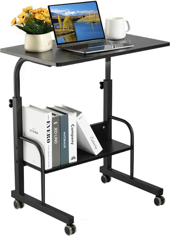 SIDUCAL Rolling Laptop Cart, Portable Laptop Desk, Computer Desk on Wheels Adjustable Height, Mobile Laptop Desk, Rolling Computer Cart, Rolling TV Cart, Small Portable Desk for Laptop, 23.6'' Black - LeafyLoom