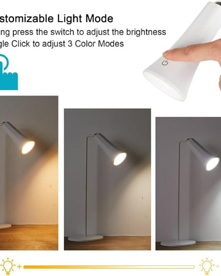 LED Desk Lamp, Cordless Rechargeable Table Lamp with 3 Brightness Levels, Dimmable, Removable Touch Lamp for Reading Bedroom Home Office Study(white) - LeafyLoom