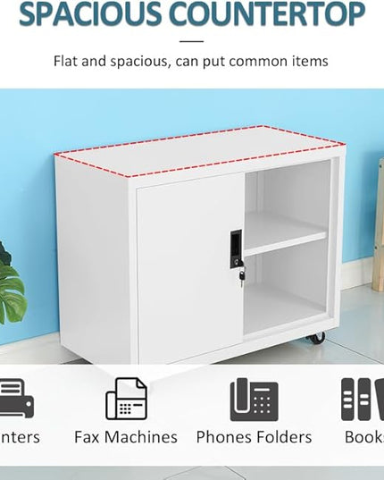 Metal Mobile Lateral File Cabinet, Storage Locker,Printer Stand with Open Storage Shelves for Office,School,Home,Living Room. (White) - LeafyLoom