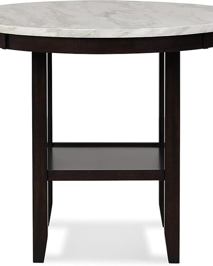 New Classic Furniture Celeste 5-Piece Faux Marble Round Counter Set with 1 Table and 4 Chairs, 42-Inch, Blue - LeafyLoom