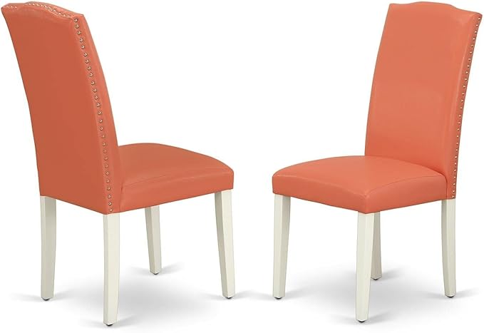 East West Furniture ANEN3-LWH-78 Antique 3 Piece Set Contains a Round Kitchen Table with Pedestal and 2 Pink Flamingo Faux Leather Parson Dining Chairs, 36x36 Inch - LeafyLoom