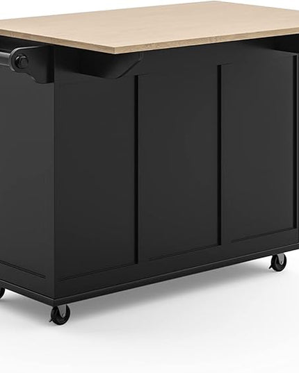 Homestyles Dolly Madison Kitchen Cart with Wood Top and Drop Leaf Breakfast Bar, Rolling Mobile Kitchen Island with Storage and Towel Rack, 54 Inch Width, Black - LeafyLoom