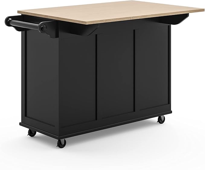 Homestyles Dolly Madison Kitchen Cart with Wood Top and Drop Leaf Breakfast Bar, Rolling Mobile Kitchen Island with Storage and Towel Rack, 54 Inch Width, Black - LeafyLoom
