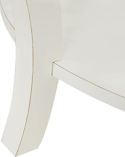 FINECASA Round White Coffee Table, 33.7x19 inches, Glass Top, Vintage Boho Design, Wood, White Patterned - LeafyLoom