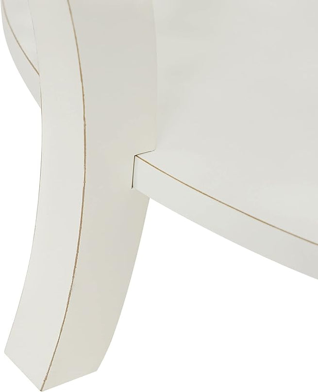 FINECASA Round White Coffee Table, 33.7x19 inches, Glass Top, Vintage Boho Design, Wood, White Patterned - LeafyLoom