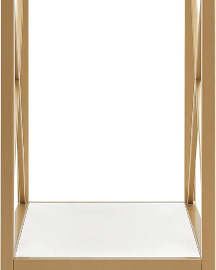 Leick Home 9217-WTGL Claudette Mixed Metal and Wood Side Table with Shelf, White/gold - LeafyLoom