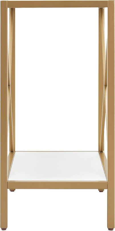 Leick Home 9217-WTGL Claudette Mixed Metal and Wood Side Table with Shelf, White/gold - LeafyLoom