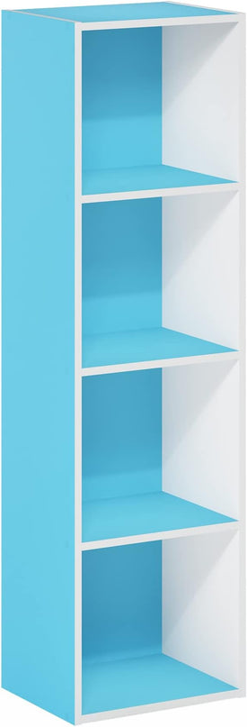 Furinno Luder Bookcase / Book / Storage, 4-Tier Cube, Light Blue/White - LeafyLoom