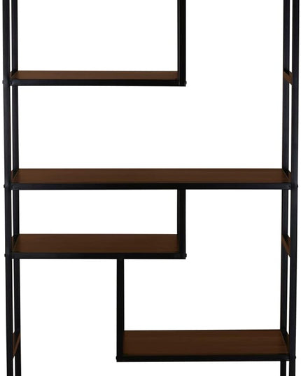 Household Essentials Jamestown Tall 6 Shelf Open Storage Bookshelf Mid Century Walnut Wood Grain and Black Metal - LeafyLoom