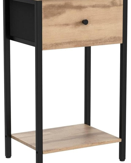 VASAGLE Nightstand, Side Table with Fabric Drawer, 24-Inch Tall End Table with Storage Shelf, Bedroom, Toasted Oak ULGS021B50 - LeafyLoom