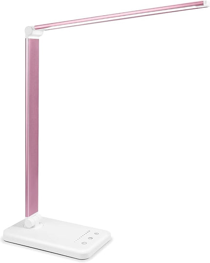 Led Desk Lamp, Desk Lamp with USB Charging Port, 5 Color Modes, 10 Brightness, Natural Light, Eye Caring Reading Lamp, Desk Light for Home Office, Table Lamp, Touch Control, Auto-Timer, Pink - LeafyLoom