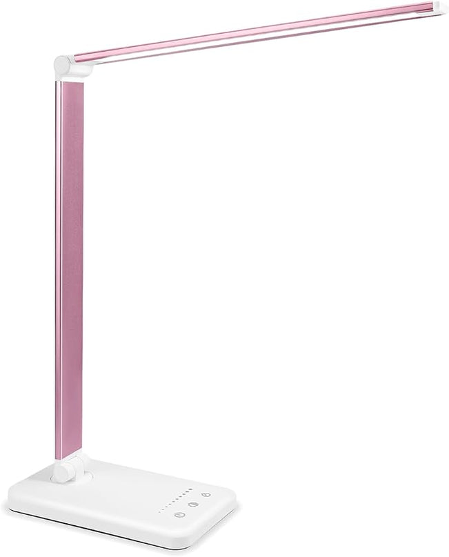 Led Desk Lamp, Desk Lamp with USB Charging Port, 5 Color Modes, 10 Brightness, Natural Light, Eye Caring Reading Lamp, Desk Light for Home Office, Table Lamp, Touch Control, Auto-Timer, Pink - LeafyLoom