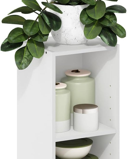 Furinno Fulda 2-Tier Space Saving Storage Shelf Bookcase, 10-Inch Width, White - LeafyLoom