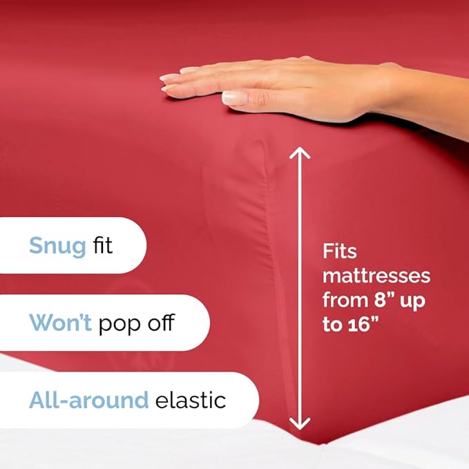 Split King Size 5 Piece Sheet Set - Comfy Breathable & Cooling Sheets - Hotel Luxury Bed Sheets for Women & Men - Deep Pockets, Easy-Fit, Extra Soft & Wrinkle Free Sheets - Red Oeko-Tex Bed Sheet Set - LeafyLoom