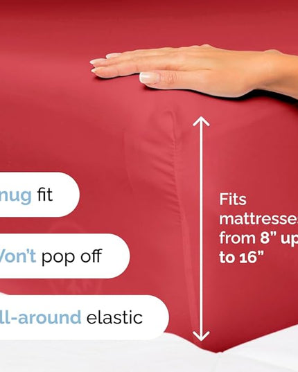 Cal King Size 4 Piece Sheet Set - Comfy Breathable & Cooling Sheets - Hotel Luxury Bed Sheets for Women & Men - Deep Pockets, Easy-Fit, Extra Soft & Wrinkle Free Sheets - Red Oeko-Tex Bed Sheet Set - LeafyLoom