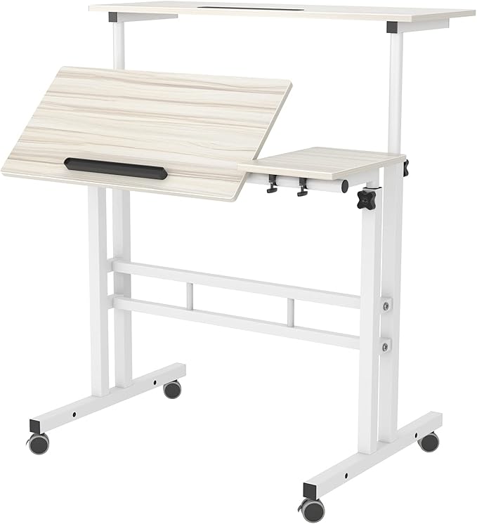 SDHYL 31.5 inches Movable Laptop Desk with Mouse Board Adjustable Height and Angle Anti-Slip Workstation Home Office Desk with Tablet Slot Portable Student Desk, White Maple, S7-ZS-101-2MP-US - LeafyLoom