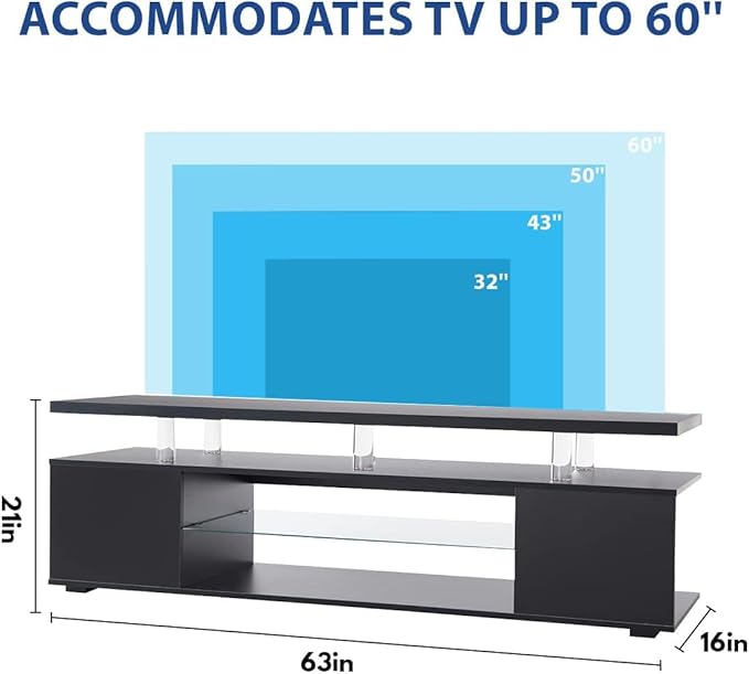 NicBex TV Stand for 70 Inch TV LED Gaming Entertainment Center Media Storage Console Table with Large Sliding Drawer & Side Cabinet for Living Room,Bedroom,63 Inch,Black - LeafyLoom