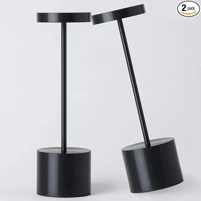 2Pack Cordless Table Lamp, Rechargeable LED Battery 5000mAh Metal USB Portable Powered Desk Lamp, 3 Levels Brightness Light for Restaurants Outdoor (2pack 10.25in Black) - LeafyLoom