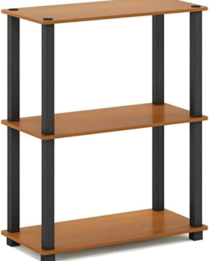 Furinno Turn-S-Tube 3-Tier Compact Multipurpose Shelf Display Rack with Square Tube, Light Cherry/Black - LeafyLoom