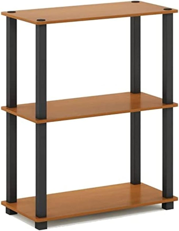 Furinno Turn-S-Tube 3-Tier Compact Multipurpose Shelf Display Rack with Square Tube, Light Cherry/Black - LeafyLoom