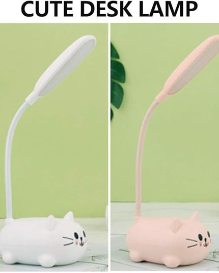 Kids Lamp, LED Desk Lamp for Kids, Cute Cat Lamp Kawaii Desk Accessories, Flexible Gooseneck Eye-Care Cartoons Small Desk Lamp Girls Gifts (White) - LeafyLoom