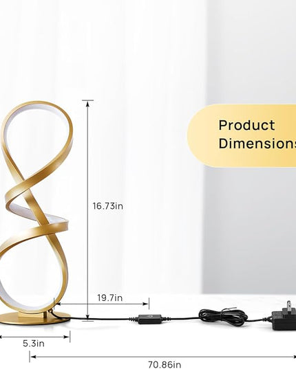 Modern Desk Lamp, LED Touch Dimmable Spiral Table Lamp, 3 Color Temperature Contemporary Nightstand Lamp, Unique Bedside Lamp for Living Room, Bedroom, Cool Lamps for Ideal Gift, Gold - LeafyLoom