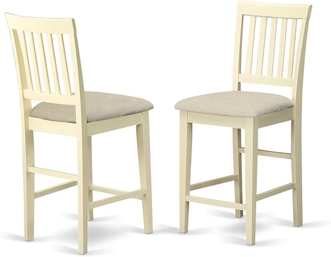 East West Furniture JAVN5-WHI-C 5 Piece Counter Height Dining Table Set Includes a Round Wooden Table with Pedestal and 4 Linen Fabric Kitchen Dining Chairs, 36x36 Inch, Buttermilk & Cherry - LeafyLoom