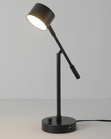 Globe Electric 52271 Aristocrat 16" Integrated LED Swing Arm Desk Lamp, Matte Black, Dimmable On/Off Rotary Switch at Base, 2.1A USB Port - LeafyLoom