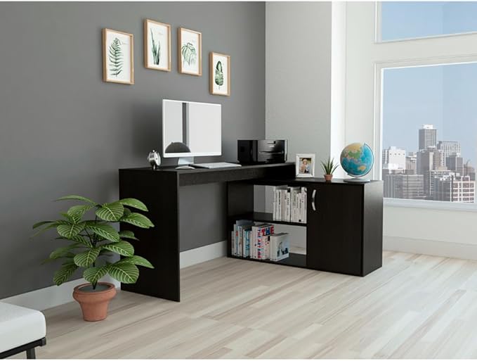 NicBex Kimberly-DW-00001-LWJ Home Office Desks, 59.6"x45.9"x30.1", Black - LeafyLoom