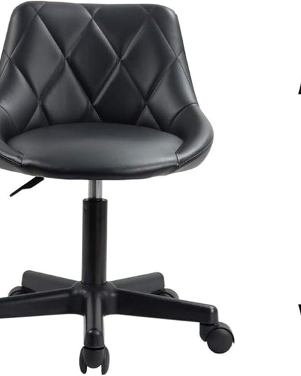 KKTONER Mid Back PU Leather Height Adjustable Swivel Modern Task Chair Computer Office Home Vanity Chair with Wheels (black) - LeafyLoom