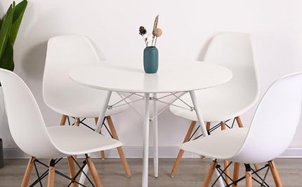 White Round Dining Table Round Table Dia 31.5" Wood Top Metal Legs Simple Modern Kitchen Table for 2 to 4 People Small Place Cafe Office Conference - LeafyLoom