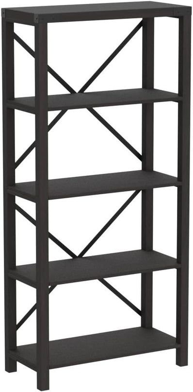 Walker Edison Andersen Urban Industrial Metal X-Back Bookshelf, 64 Inch, Sable Grey - LeafyLoom