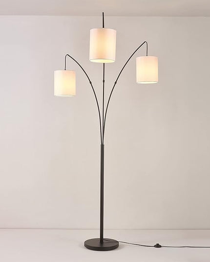 Globe Electric 65913 79" 3-Light Floor Lamp, Matte Black, White Linen Shade, in-Line On/Off Foot Switch - LeafyLoom