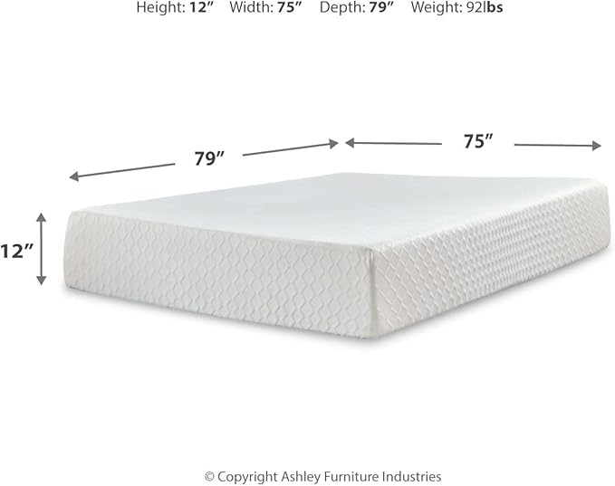 Signature Design by Ashley King Size Chime 12 Inch Medium Firm Memory Foam Mattress with Green Tea & Charcoal Gel - LeafyLoom