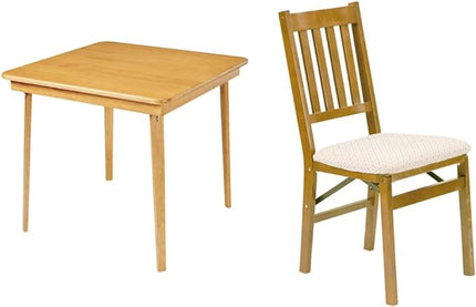 MECO STAKMORE Straight Edge Folding Card Table Oak Finish STAKMORE Arts and Craft Folding Chair Oak Finish, Set of 2, Wood - LeafyLoom