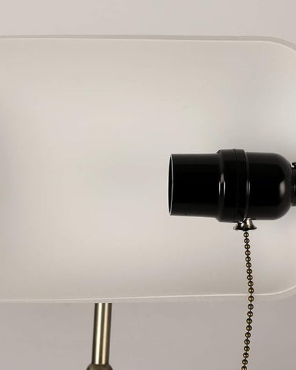 Newrays White Matted Glass Bankers Desk Lamp with Pull Chain Switch Plug in Fixture - LeafyLoom