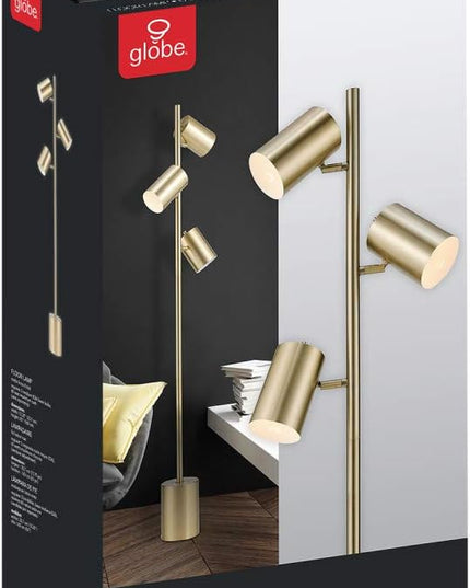 Globe Electric 67604 3-Light Floor Lamp, Matte Soft Gold, Large Weighted Base, Individual Rotary On/Off Switches on Shades, Floor Lamp for Living Room, Floor Lamp for Bedroom, Home Office Accessories - LeafyLoom