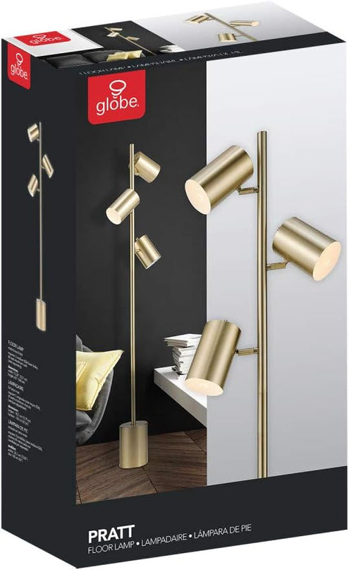 Globe Electric 67604 3-Light Floor Lamp, Matte Soft Gold, Large Weighted Base, Individual Rotary On/Off Switches on Shades, Floor Lamp for Living Room, Floor Lamp for Bedroom, Home Office Accessories - LeafyLoom