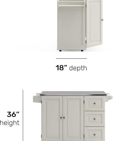 Homestyles Kitchen Cart with Stainless Steel Metal Top Rolling Mobile Kitchen Island with Storage and Towel Rack 54 Inch Width Off White - LeafyLoom