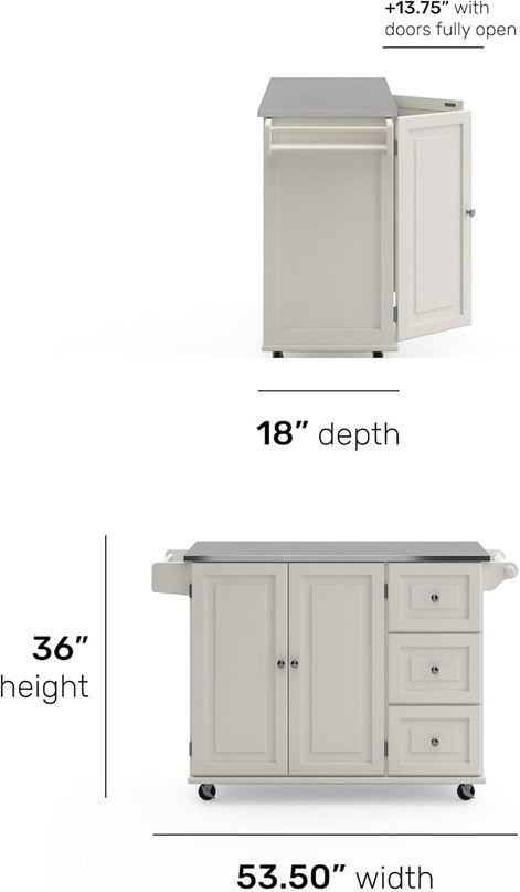 Homestyles Kitchen Cart with Stainless Steel Metal Top Rolling Mobile Kitchen Island with Storage and Towel Rack 54 Inch Width Off White - LeafyLoom