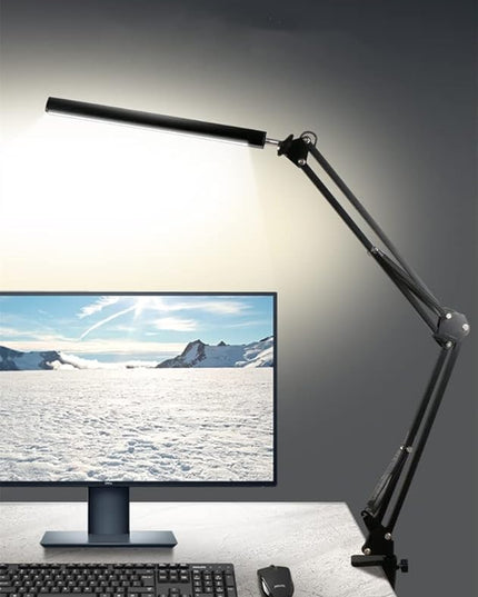 Desk Lamp,12W Eye-Caring Metal Swing Arm Desk Lamp with Clamp, 20 Brightness Dimmable Clamp Desk Light with Memory Function, 360 Degree Spin Architect Table Desk Lamps for Dorms, Studios Reading - LeafyLoom