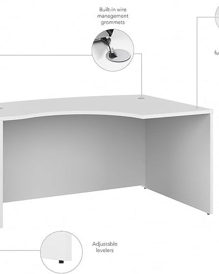 Bush Business Furniture Studio C 60W x 43D Right Hand L-Bow Desk Shell in White - LeafyLoom