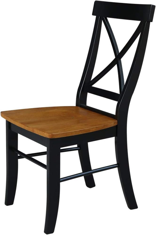 International Concepts X- Back Chair with Solid Wood Seat, Black/Cherry - LeafyLoom