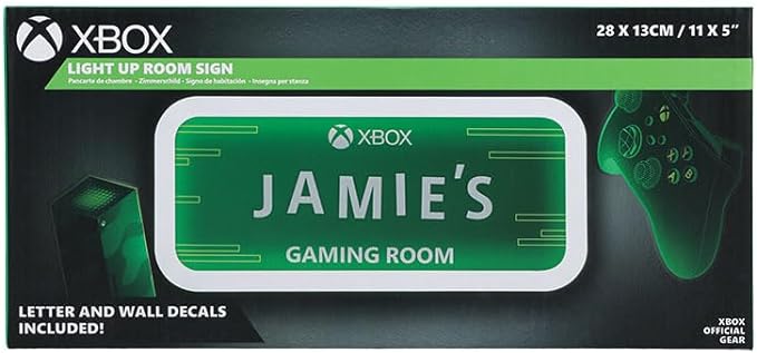 Paladone Xbox Officially Licensed Light Up Gaming Room Sign, Customizable with Stickers, LED Hanging Decor for Wall or Door, Gift for PlayStation Gamers, Green Accent Light with Custom Name - LeafyLoom