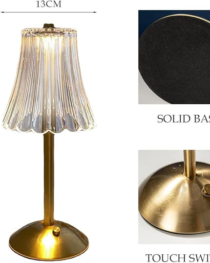 Cordless Metal Desk Lamp, Touch Sensor Control LED Table Lamp,3 Color Stepless Dimmable Battery Powered Lamp,Night Light for Kids Nursery,Bedroom/Desk/Cafe (Light Gold) - LeafyLoom