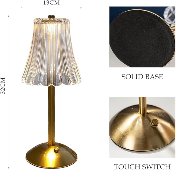 Cordless Metal Desk Lamp, Touch Sensor Control LED Table Lamp,3 Color Stepless Dimmable Battery Powered Lamp,Night Light for Kids Nursery,Bedroom/Desk/Cafe (Light Gold) - LeafyLoom