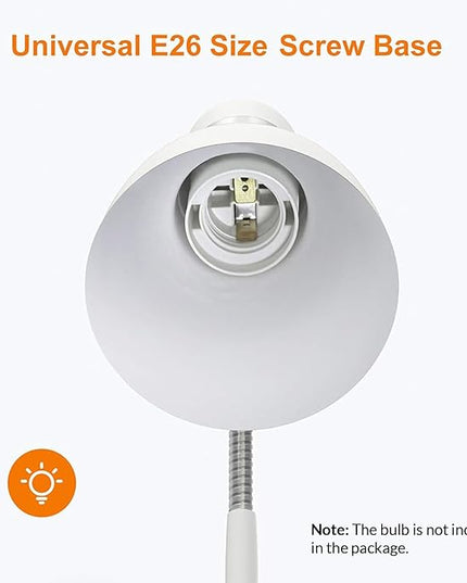 LEPOWER Metal Desk Lamp, Adjustable Goose Neck Table Lamp, Eye-Caring Study Desk Lamps for Bedroom, Study Room and Office (White) - LeafyLoom