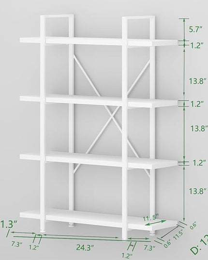 HSH 4 Tier White Bookshelf, Modern 4 Shelf Etagere Bookcase, Industrial Wood and Metal Storage Shelves and Display Book Rack, Farmhouse Open Wide Book Shelf for Bedroom Living Room Office, White Oak - LeafyLoom