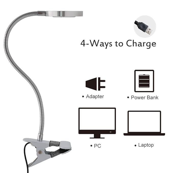 Clip on Lamp Pinkiou Desk Lamp with Clamp for Night Reading Nail Art Makeup Salon LED USB Book Light Clip Clamp Lamp 360°Flexible Gooseneck Bed Lamp 3 Color Models - LeafyLoom